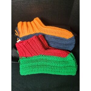 2 Pair Slippers Crocheted Handmade Size 11 Medium Weight Multi Colored